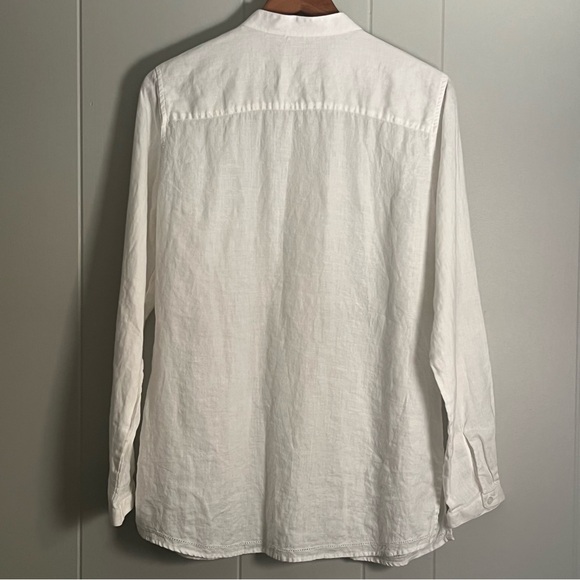 L.L.Bean White Linen Tuxedo Bib Band Collar Button Up Contemporary Prairie Top M - Picture 16 of 16